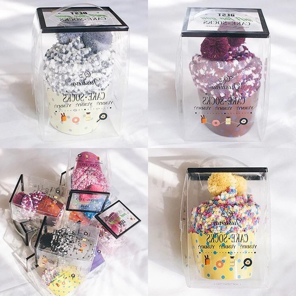 Cupcake socks raspberry yellow color women winter socks pink box set - Picture 3 of 11